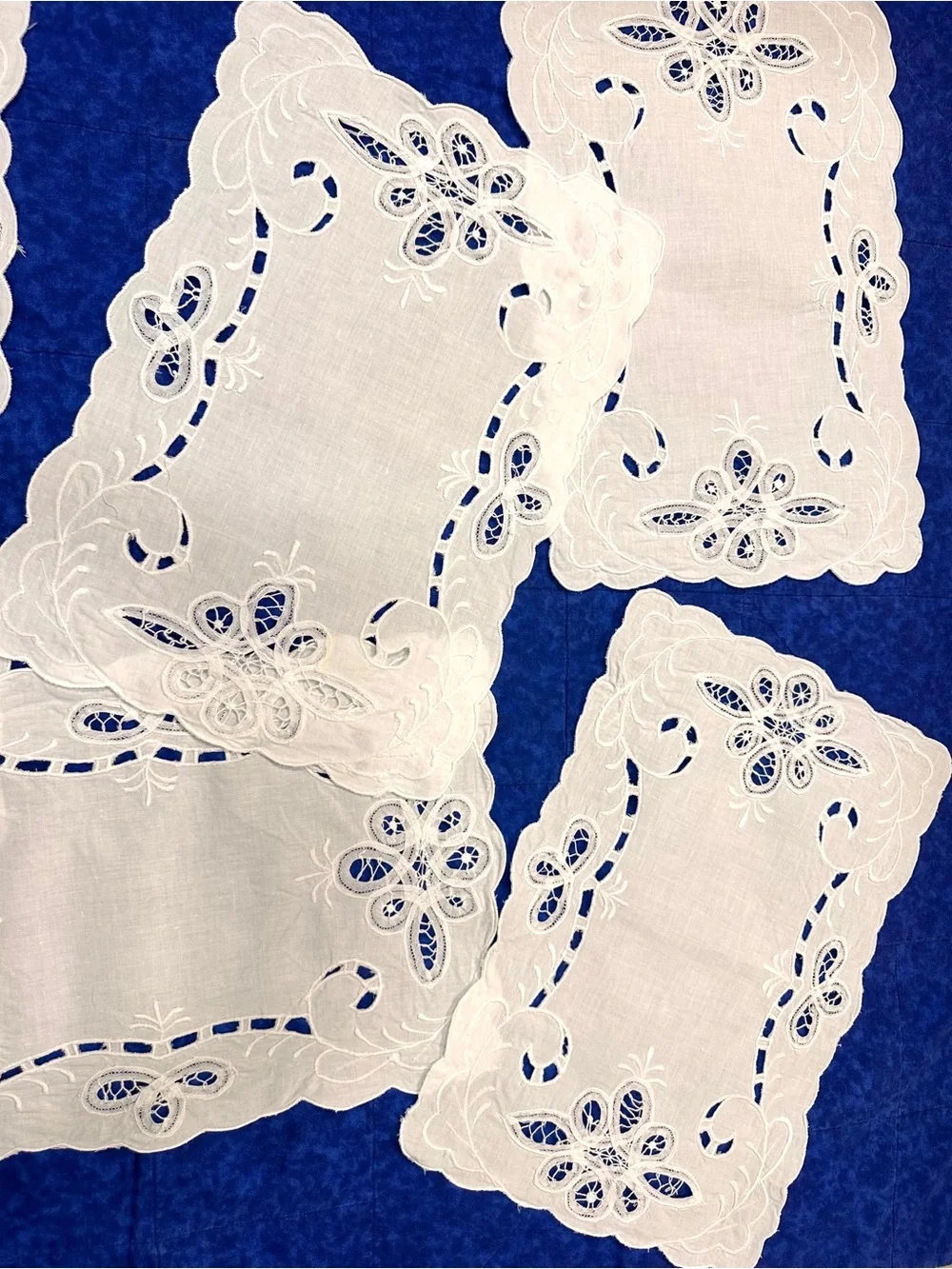 VTG Battenburg Hand Cutwork Needle Lace Embroidery Cotton White 8 Placemats